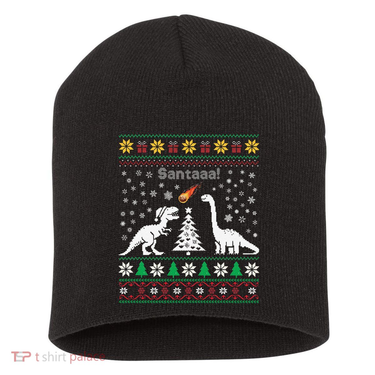 Santa Dinosaur Ugly Sweater Christmas Meteor Meteoroid T Rex Gift Short Acrylic Beanie