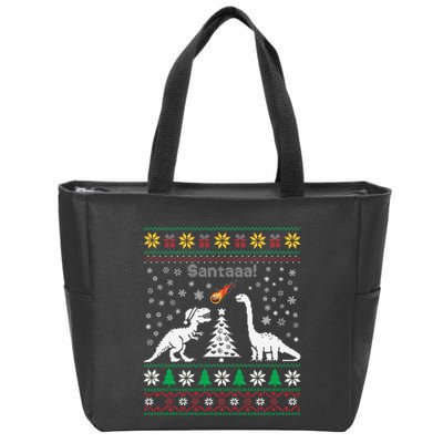 Santa Dinosaur Ugly Sweater Christmas Meteor Meteoroid T Rex Gift Zip Tote Bag
