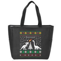 Santa Dinosaur Ugly Sweater Christmas Meteor Meteoroid T Rex Gift Zip Tote Bag