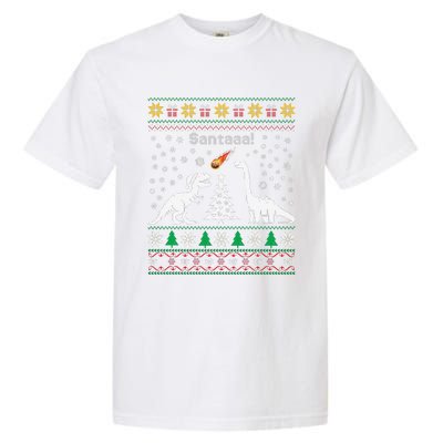 Santa Dinosaur Ugly Sweater Christmas Meteor Meteoroid T Rex Gift Garment-Dyed Heavyweight T-Shirt