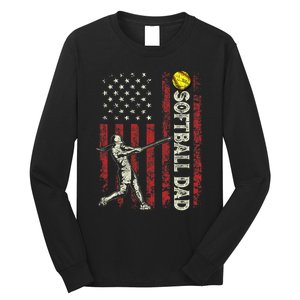 Softball Dad US Flag Gifts For Dad Men Patriotic Fathers Day Long Sleeve Shirt