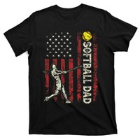 Softball Dad US Flag Gifts For Dad Men Patriotic Fathers Day T-Shirt