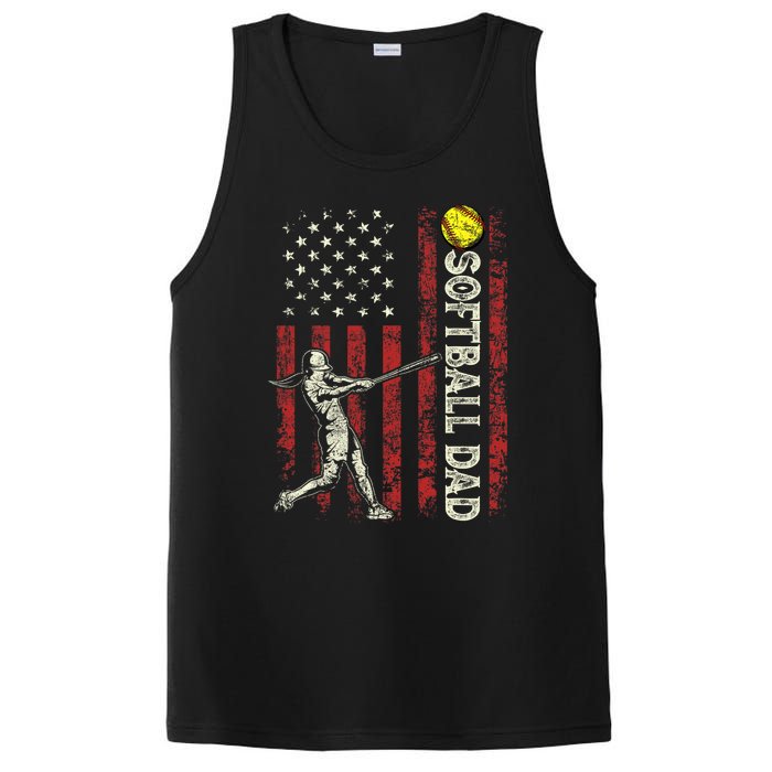 Softball Dad US Flag Gifts For Dad Men Patriotic Fathers Day PosiCharge Competitor Tank