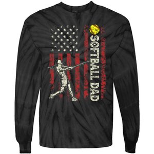 Softball Dad US Flag Gifts For Dad Men Patriotic Fathers Day Tie-Dye Long Sleeve Shirt