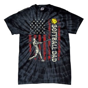 Softball Dad US Flag Gifts For Dad Men Patriotic Fathers Day Tie-Dye T-Shirt