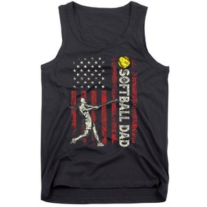 Softball Dad US Flag Gifts For Dad Men Patriotic Fathers Day Tank Top