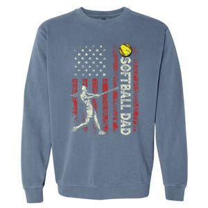 Softball Dad US Flag Gifts For Dad Men Patriotic Fathers Day Garment-Dyed Sweatshirt