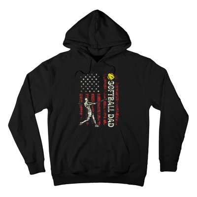 Softball Dad US Flag Gifts For Dad Patriotic Fathers Day Hoodie