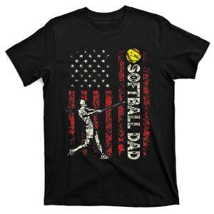 Softball Dad US Flag Gifts For Dad Patriotic Fathers Day T-Shirt