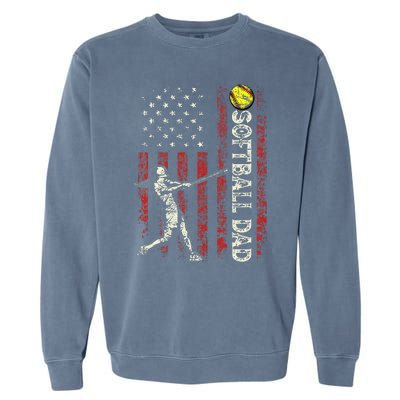 Softball Dad US Flag Gifts For Dad Patriotic Fathers Day Garment-Dyed Sweatshirt