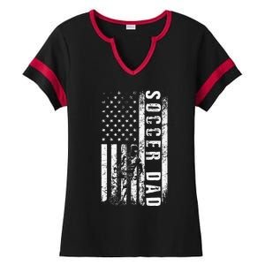 Soccer DAD USA Flag Soccer Team Fan DADDY Fathers Day Ladies Halftime Notch Neck Tee