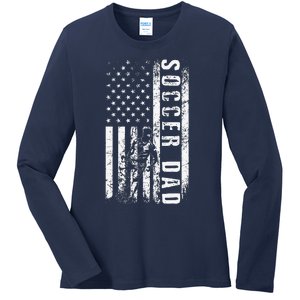 Soccer DAD USA Flag Soccer Team Fan DADDY Fathers Day Ladies Long Sleeve Shirt