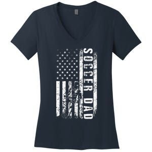 Soccer DAD USA Flag Soccer Team Fan DADDY Fathers Day Women's V-Neck T-Shirt