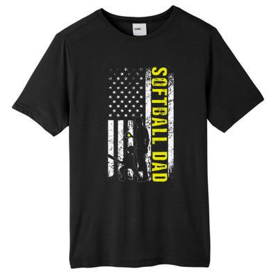 Softball DAD USA Flag Softball Players Dad Fathers Day Tall Fusion ChromaSoft Performance T-Shirt