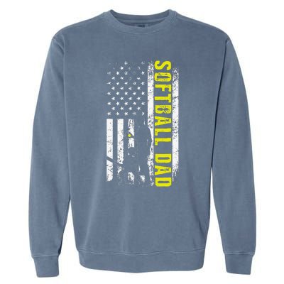 Softball DAD USA Flag Softball Players Dad Fathers Day Garment-Dyed Sweatshirt