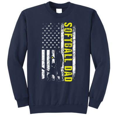 Softball DAD USA Flag Softball Players Dad Fathers Day Sweatshirt