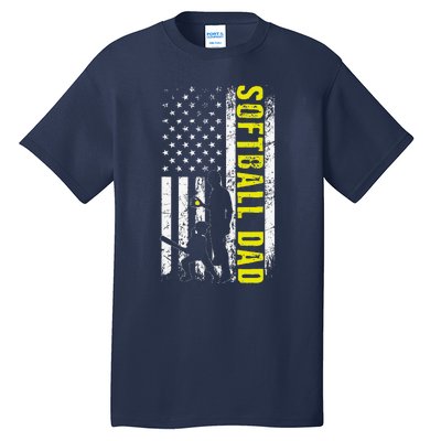 Softball DAD USA Flag Softball Players Dad Fathers Day Tall T-Shirt