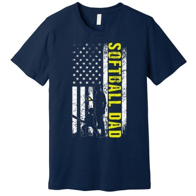 Softball DAD USA Flag Softball Players Dad Fathers Day Premium T-Shirt