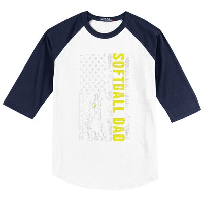 Softball DAD USA Flag Softball Players Dad Fathers Day Baseball Sleeve Shirt