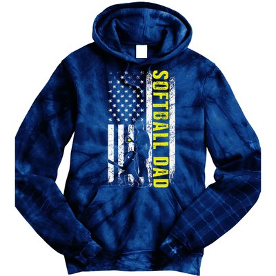 Softball DAD USA Flag Softball Players Dad Fathers Day Tie Dye Hoodie