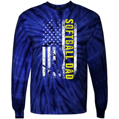 Softball DAD USA Flag Softball Players Dad Fathers Day Tie-Dye Long Sleeve Shirt