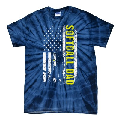 Softball DAD USA Flag Softball Players Dad Fathers Day Tie-Dye T-Shirt