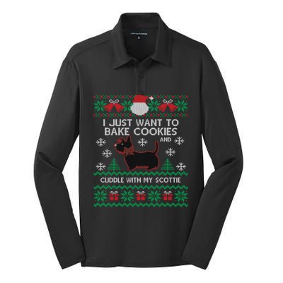 Scottie Dog Ugly Christmas Party Scottish Terrier Novelty Gift Silk Touch Performance Long Sleeve Polo