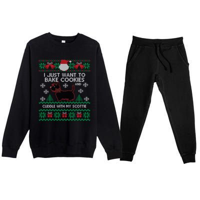 Scottie Dog Ugly Christmas Party Scottish Terrier Novelty Gift Premium Crewneck Sweatsuit Set