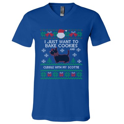 Scottie Dog Ugly Christmas Party Scottish Terrier Novelty Gift V-Neck T-Shirt