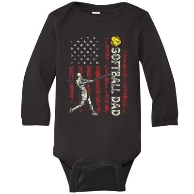 Softball Dad Us Flag Baby Long Sleeve Bodysuit