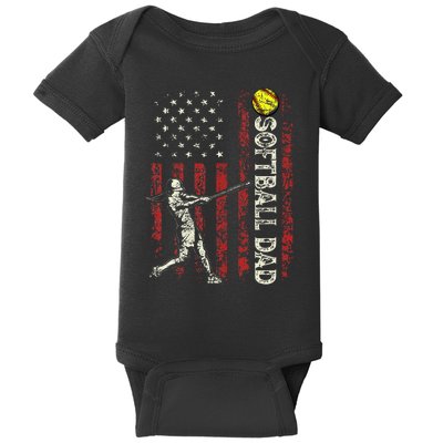 Softball Dad Us Flag Baby Bodysuit