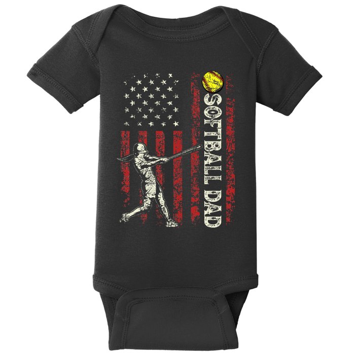 Softball Dad Us Flag Baby Bodysuit