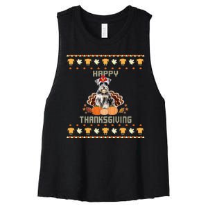 Schnauzer Dog Ugly Thanksgiving Sweater Women's Racerback Cropped Tank