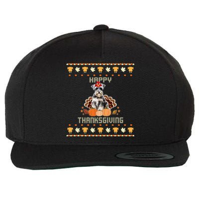 Schnauzer Dog Ugly Thanksgiving Sweater Wool Snapback Cap