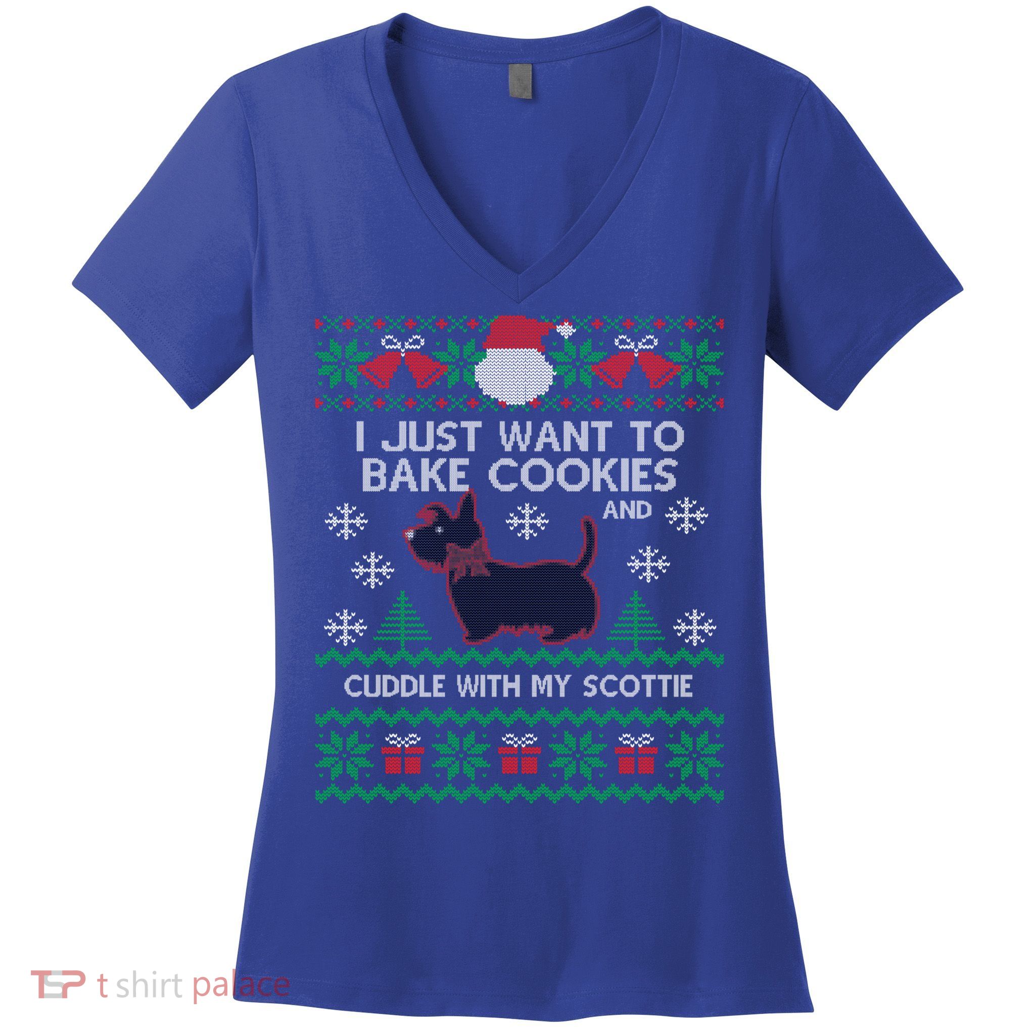 Scottie Dog Ugly Christmas Party Scottish Terrier Novelty Gift Women's V-Neck T-Shirt