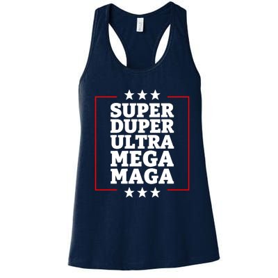 Super Duper Ultra Mega MAGA Funny USA Republican VOTE Trump Long Women's Racerback Tank