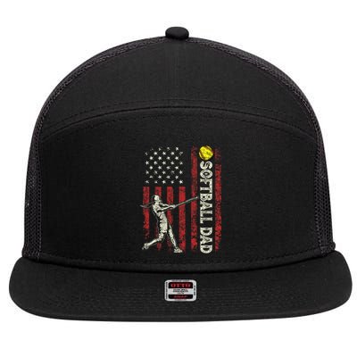 Softball Dad US Flag Gifts For Dad Men Patriotic Fathers Day 7 Panel Mesh Trucker Snapback Hat