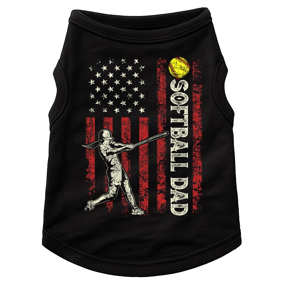 Softball Dad US Flag Gifts For Dad Men Patriotic Fathers Day Doggie Tank