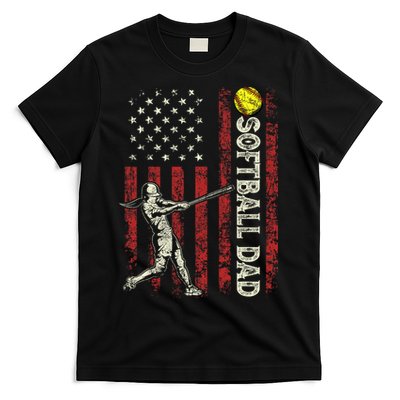 Softball Dad US Flag Gifts For Dad Men Patriotic Fathers Day T-Shirt