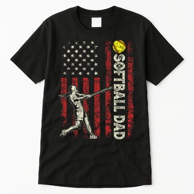 Softball Dad US Flag Gifts For Dad Men Patriotic Fathers Day Tall T-Shirt
