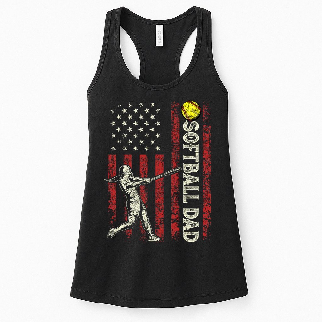 Softball Dad US Flag Gifts For Dad Men Patriotic Fathers Day Womens Tank Top