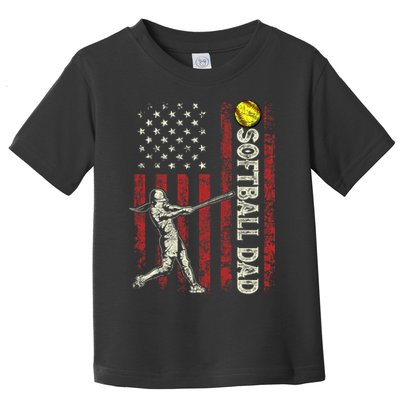 Softball Dad US Flag Gifts For Dad Men Patriotic Fathers Day Toddler T-Shirt