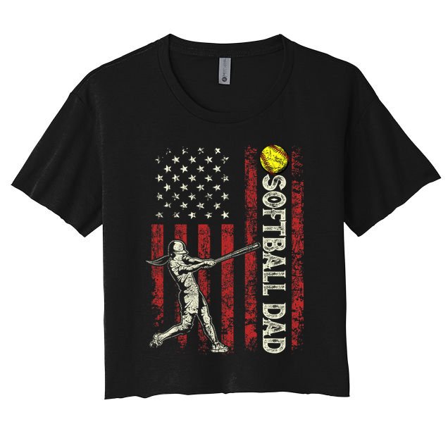 Softball Dad US Flag Gifts For Dad Men Patriotic Fathers Day Crop Top