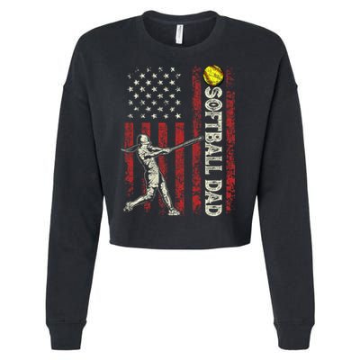 Softball Dad US Flag Gifts For Dad Men Patriotic Fathers Day Cropped Pullover Crew