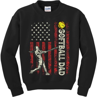 Softball Dad US Flag Gifts For Dad Men Patriotic Fathers Day Kids Sweatshirt