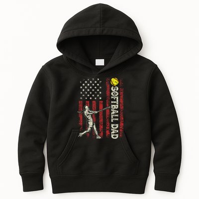 Softball Dad US Flag Gifts For Dad Men Patriotic Fathers Day Kids Hoodie