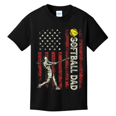 Softball Dad US Flag Gifts For Dad Men Patriotic Fathers Day Kids T-Shirt