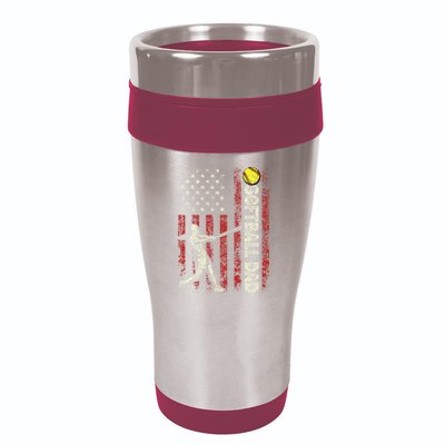 Softball Dad US Flag Gifts For Dad Men Patriotic Fathers Day 16oz Travel Tumbler