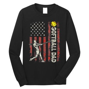 Softball Dad Us Flag Gifts For Dad Patriotic Fathers Day Long Sleeve Shirt