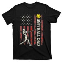 Softball Dad Us Flag Gifts For Dad Patriotic Fathers Day T-Shirt